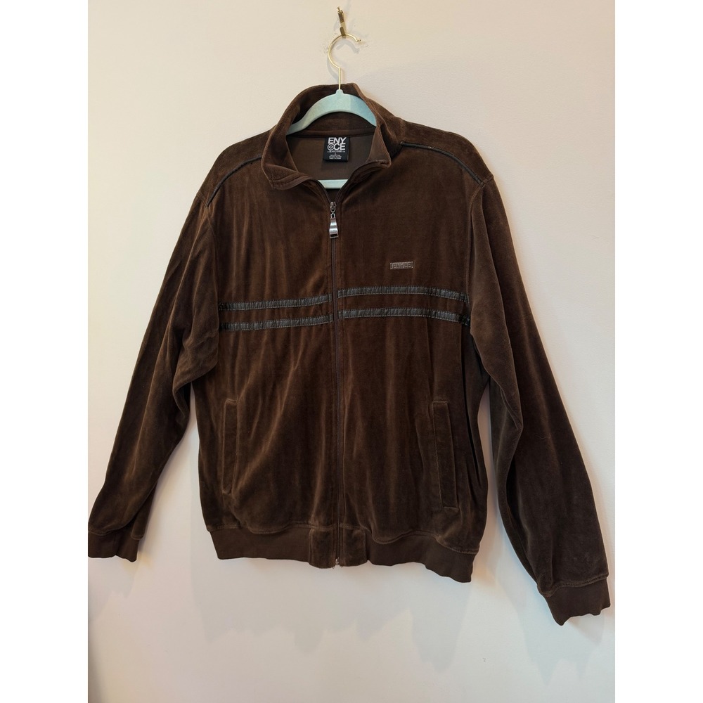 Vintage Enyce Brown Velour Track Jacket Men XL Y2K Hip Hop Streetwear Full Zip